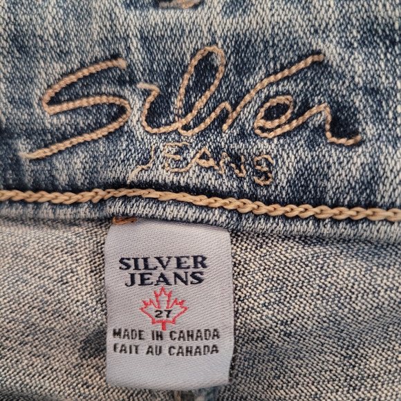 Silver Bootcut Jeans Womens 27 Stretch DV8 Light Blue Wash Mid Rise Belt Denim - Picture 10 of 12